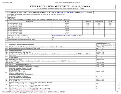 Online Proposal for Approval of Fees for the Academic Year 2026-2027